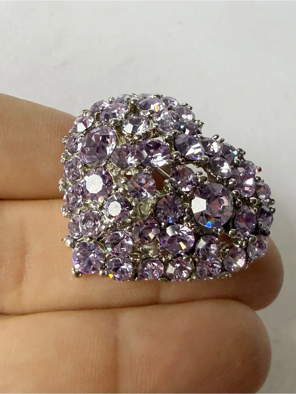 Lavender Light Purple Heart Rhinestone Crystal Brooch Pin